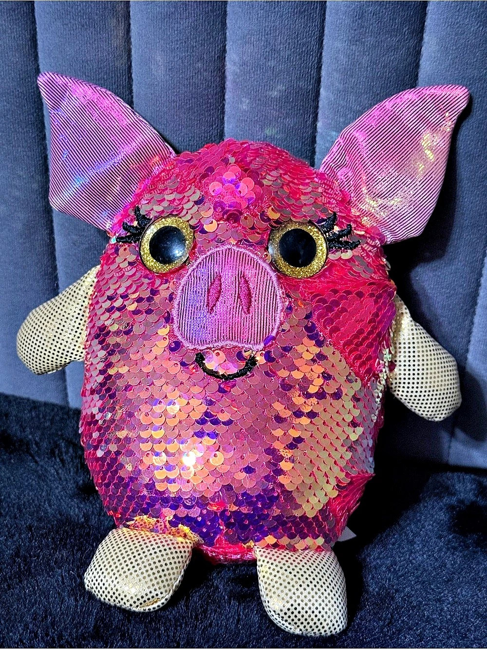 CrazArt Pink Sequin Pig Plush Stuffed Animal 2012 Iridescent